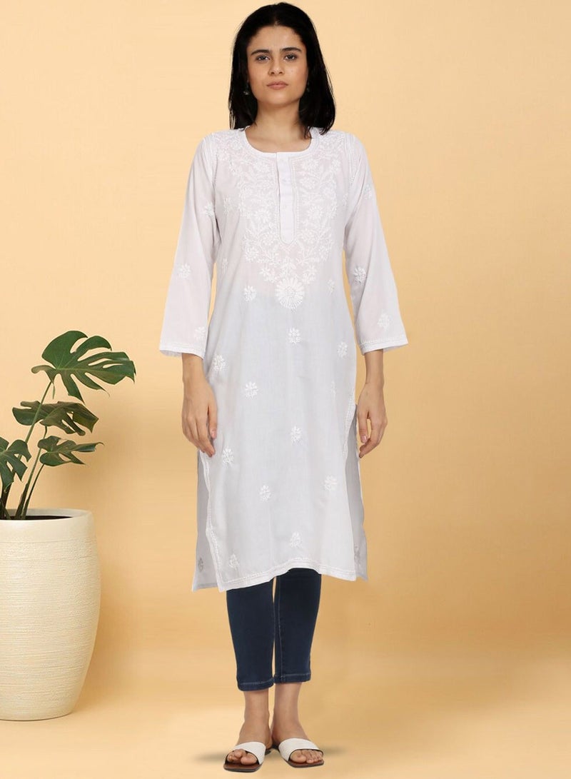 Alaya Hand Embroidered Chikankari Cotton Kurta-ALNTV115 - Image 1