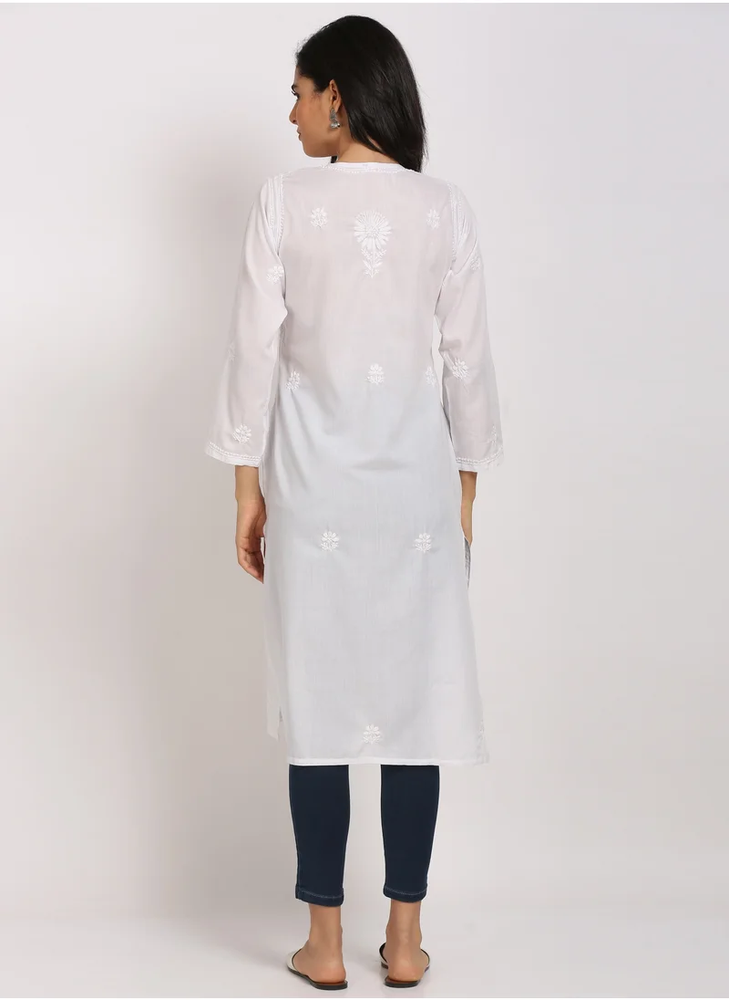 Alaya Hand Embroidered Chikankari Cotton Kurta-ALNTV115