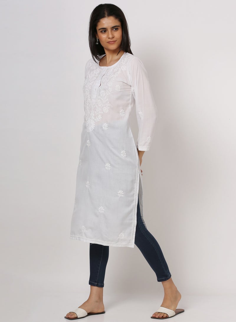 Alaya Hand Embroidered Chikankari Cotton Kurta-ALNTV115 - Image 3