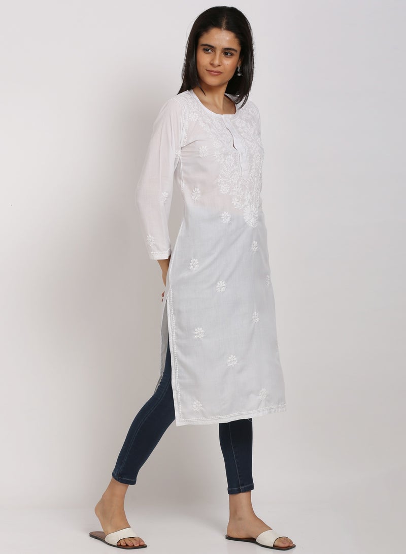 Alaya Hand Embroidered Chikankari Cotton Kurta-ALNTV115 - Image 4