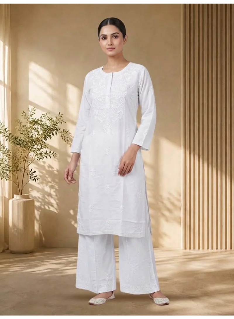 Alaya Hand Embroidered Chikankari Cotton Kurta-ALNTV115