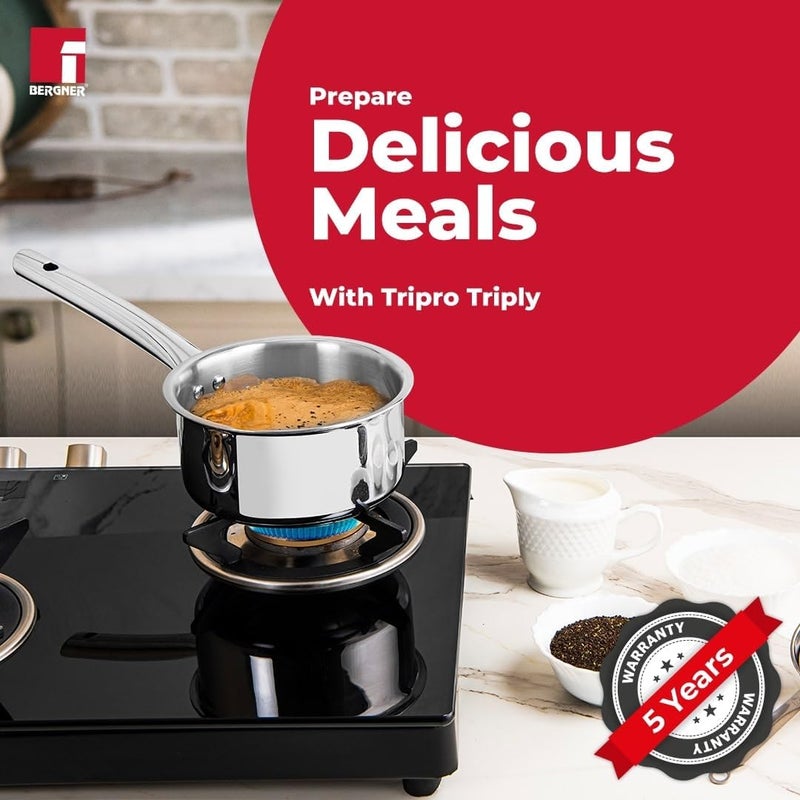 Tripro 16cm (1.7L) Tri-Ply Stainless Steel Saucepan, Heavy-Bottom Healthy Cooking Pot, Milkpan, Teapan, Even Heating, Improved Grip Handles, Easy to Clean, Induction & Gas Stove Compatible - Image 2