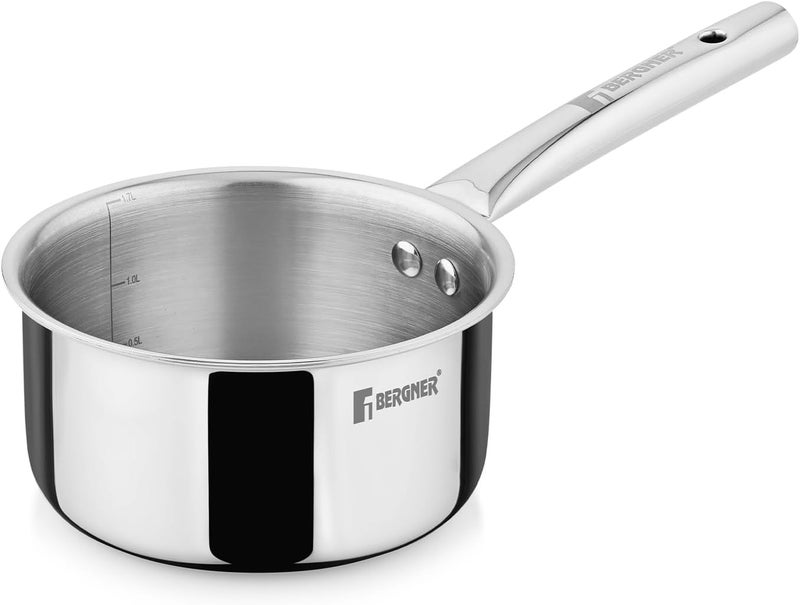 Tripro 16cm (1.7L) Tri-Ply Stainless Steel Saucepan, Heavy-Bottom Healthy Cooking Pot, Milkpan, Teapan, Even Heating, Improved Grip Handles, Easy to Clean, Induction & Gas Stove Compatible - Image 1