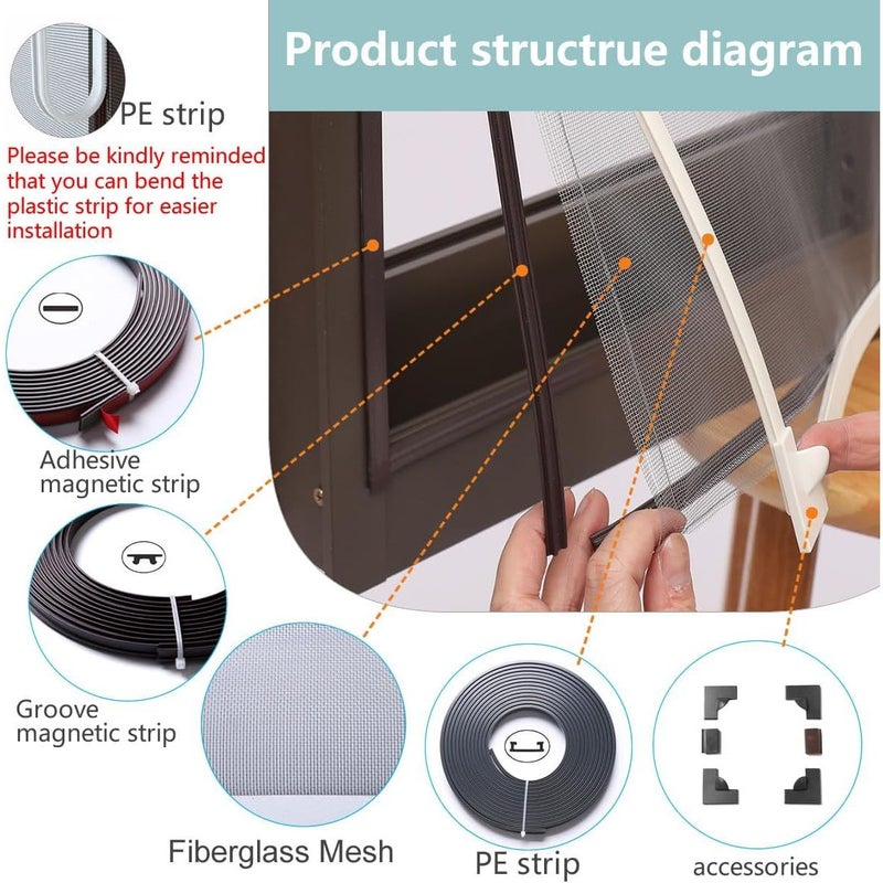 Self Adhesive Magnetic Mosquito Screen DIY Adjustable Fiberglass Mesh Door Screen White Mesh White Edge 105x125cm 41.34x49.21in Easy Install Bug Barrier for Home Balcony Sliding Doors - Image 5