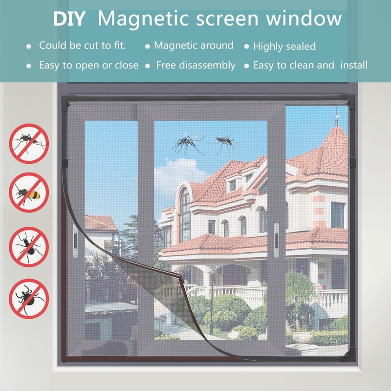 Self Adhesive Magnetic Mosquito Screen DIY Adjustable Fiberglass Mesh Door Screen White Mesh White Edge 105x125cm 41.34x49.21in Easy Install Bug Barrier for Home Balcony Sliding Doors - Image 1