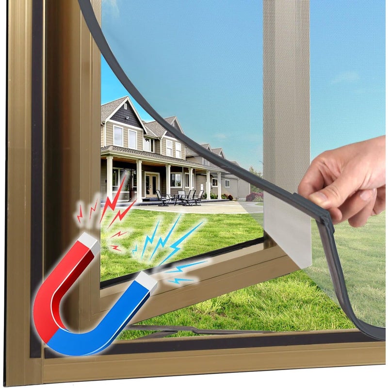 Self Adhesive Magnetic Mosquito Screen DIY Adjustable Fiberglass Mesh Door Screen White Mesh White Edge 105x125cm 41.34x49.21in Easy Install Bug Barrier for Home Balcony Sliding Doors - Image 3