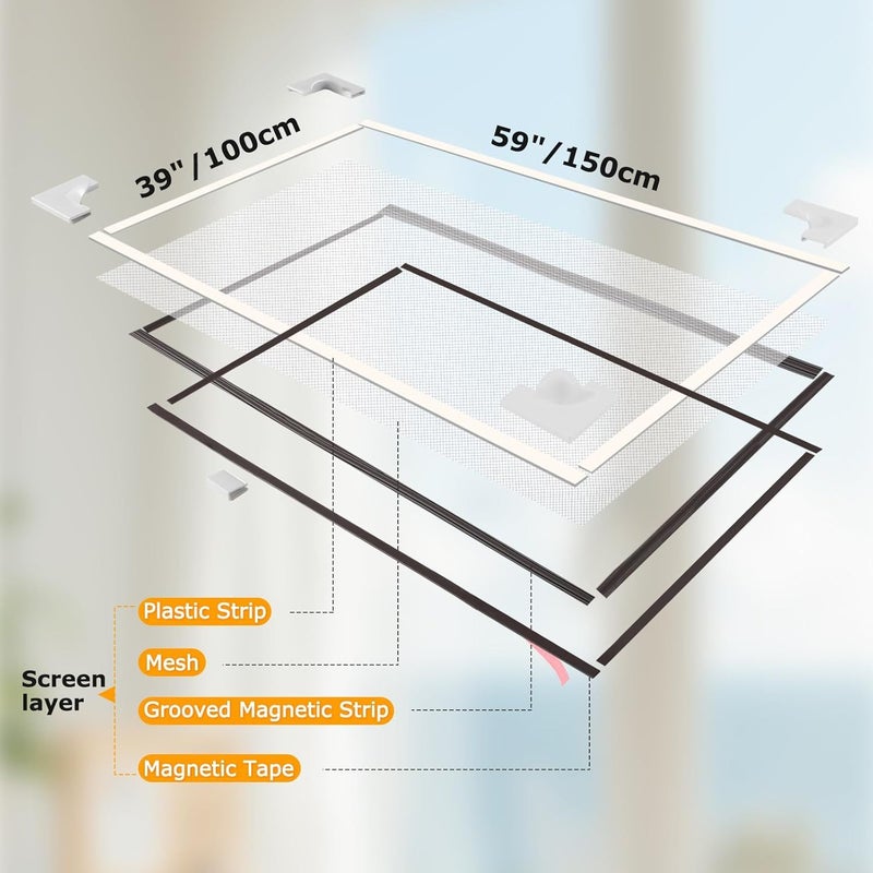 Self Adhesive Magnetic Mosquito Screen DIY Adjustable Fiberglass Mesh Door Screen White Mesh White Edge 105x125cm 41.34x49.21in Easy Install Bug Barrier for Home Balcony Sliding Doors - Image 2
