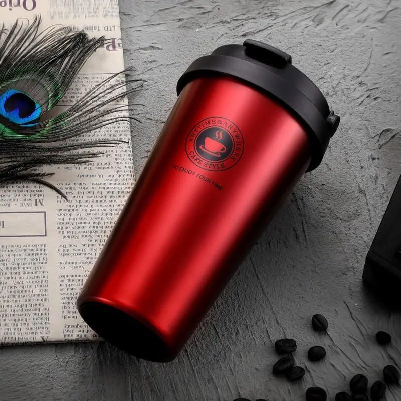 Coffee Mug with Lid for Office Travel Mug Tea Tumbler Sipper Double Walled Coffee Mug Stainless Steel 400ml Pack of 1 Multicolor  - Image 3