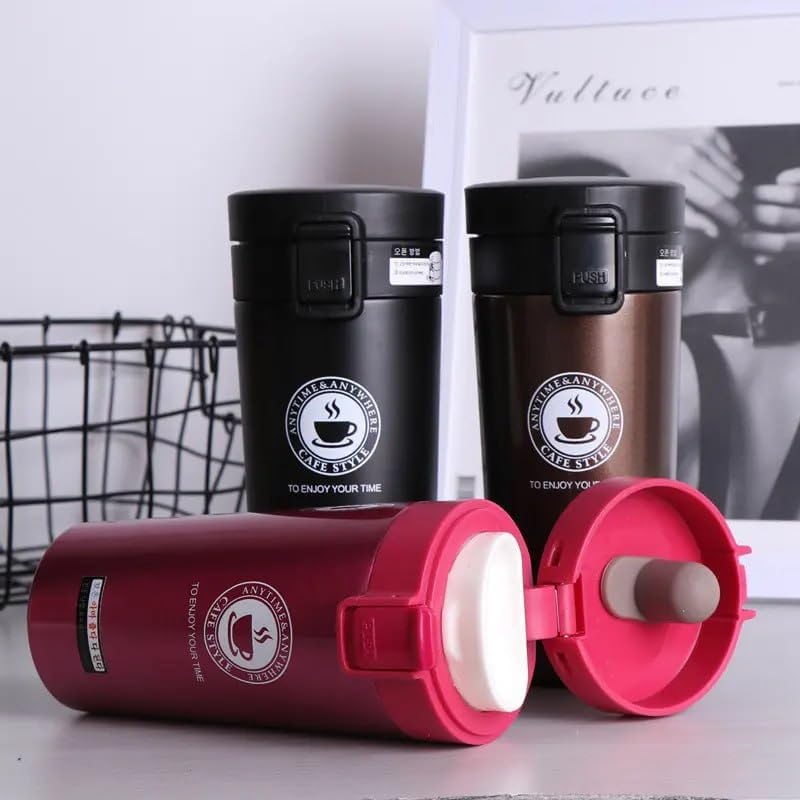 Coffee Mug with Lid for Office Travel Mug Tea Tumbler Sipper Double Walled Coffee Mug Stainless Steel 400ml Pack of 1 Multicolor  - Image 1