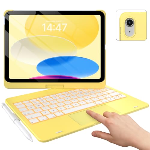 typecase Touch iPad 11th 10th Generation Case with Keyboard (11" 2025, A16 & 10.9" 2022) – 360° Rotatable, 11-Color Backlit, Multi-Touch Trackpad, Pencil Holder, Thin & Light – Yellow - Image 1