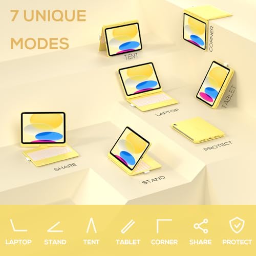 typecase Touch iPad 11th 10th Generation Case with Keyboard (11" 2025, A16 & 10.9" 2022) – 360° Rotatable, 11-Color Backlit, Multi-Touch Trackpad, Pencil Holder, Thin & Light – Yellow - Image 5