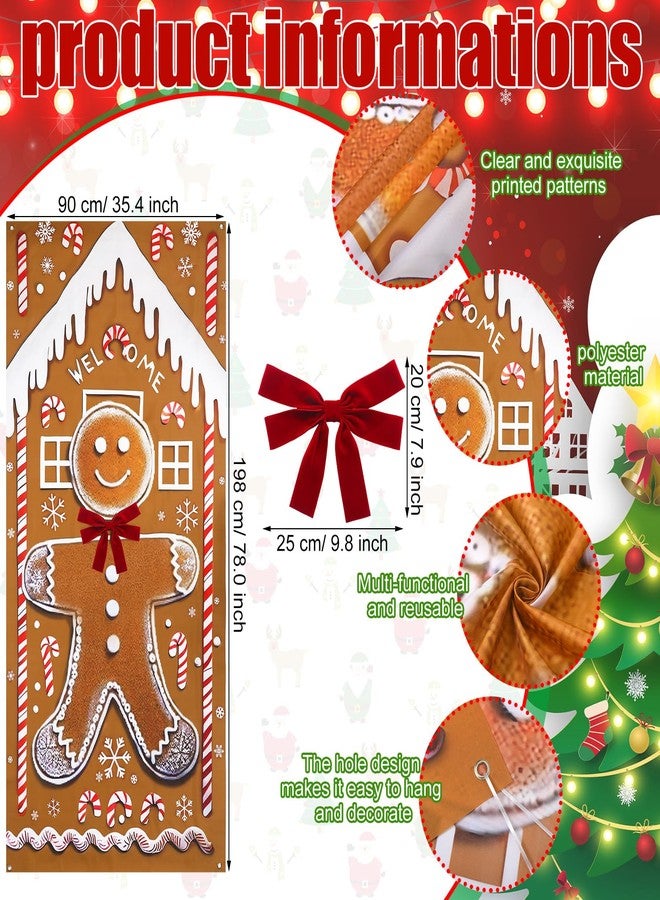 Yookeer زينة باب عيد الميلاد من يوكير، مقاس 78 × 35 بوصة، لافتة باب أمامي من خبز الزنجبيل مع فيونكة حبل، خلفية رجل خبز الزنجبيل، غطاء معلق لعيد الميلاد، خلفية تصوير فوتوغرافي لتزيين عطلة الشتاء - Image 3