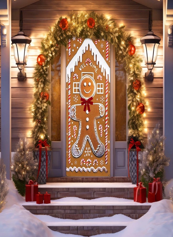 Yookeer زينة باب عيد الميلاد من يوكير، مقاس 78 × 35 بوصة، لافتة باب أمامي من خبز الزنجبيل مع فيونكة حبل، خلفية رجل خبز الزنجبيل، غطاء معلق لعيد الميلاد، خلفية تصوير فوتوغرافي لتزيين عطلة الشتاء - Image 5