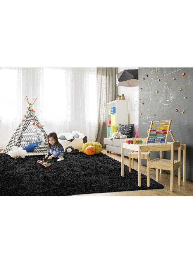 TWINNIS Super Soft Shaggy Rugs Fluffy Carpets, 4x5.9 Feet, Indoor Modern Plush Area Rugs for Living Room Bedroom Kids Room Nursery Home Decor, Upgrade Anti-Skid Rectangular Fuzzy Rug, Black - Image 4