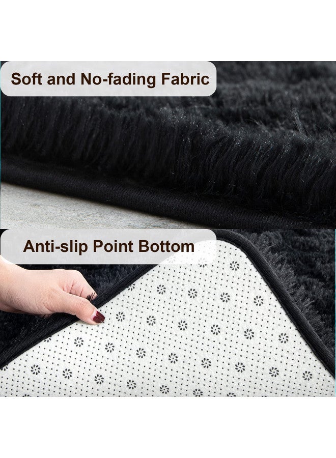 TWINNIS Super Soft Shaggy Rugs Fluffy Carpets, 4x5.9 Feet, Indoor Modern Plush Area Rugs for Living Room Bedroom Kids Room Nursery Home Decor, Upgrade Anti-Skid Rectangular Fuzzy Rug, Black - Image 2