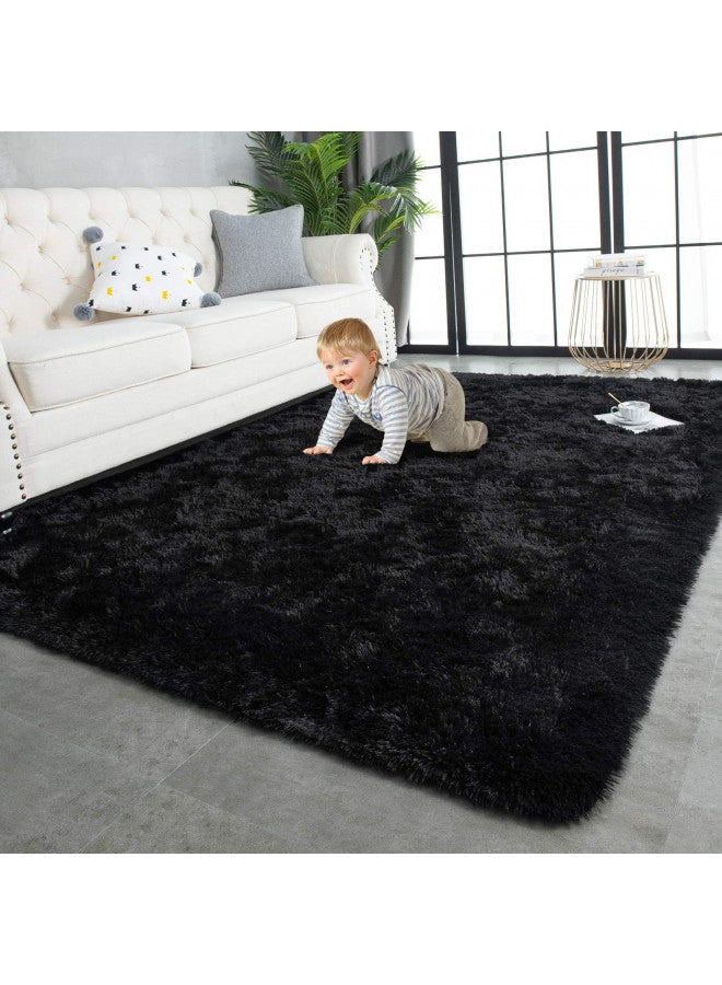 TWINNIS Super Soft Shaggy Rugs Fluffy Carpets, 4x5.9 Feet, Indoor Modern Plush Area Rugs for Living Room Bedroom Kids Room Nursery Home Decor, Upgrade Anti-Skid Rectangular Fuzzy Rug, Black - Image 1