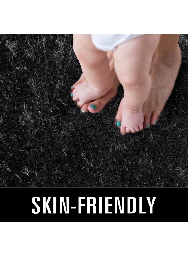 TWINNIS Super Soft Shaggy Rugs Fluffy Carpets, 4x5.9 Feet, Indoor Modern Plush Area Rugs for Living Room Bedroom Kids Room Nursery Home Decor, Upgrade Anti-Skid Rectangular Fuzzy Rug, Black - Image 3
