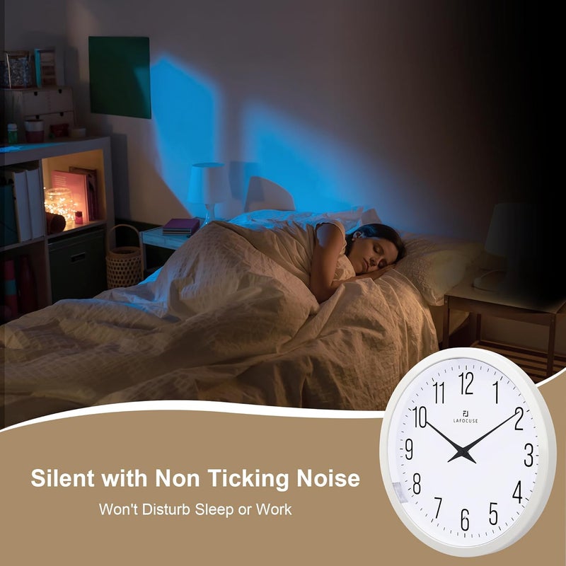 Lafocuse Night Light Wall Clock 30 cm without Ticking Noise, Modern White Wall Clock Glows in the Dark, Easy to Read Battery Operated Wall Clocks Decoration for Kitchen Living Room Bedroom - Image 5