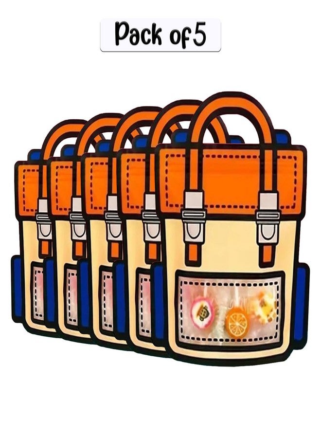 SKY FLEXI PACK – 5 Pcs, Small, School Bag Themed Candy & Cookie Bags (18cm x 21cm, Orange) – Perfect Goody Bags for Kids, Ideal for Return Gifts for Birthday and Party Favors - Image 3