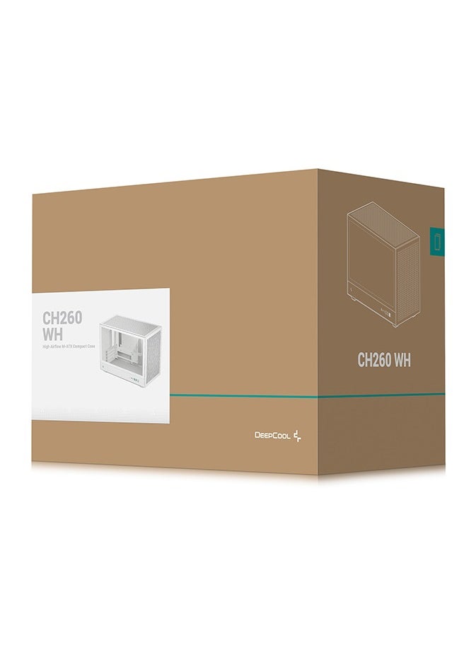DEEPCOOL - CH260 Compact Micro-ATX Case, Tempered Glass, High Airflow, Supports Mini-ITX & Micro-ATX, CPU Cooler Up to 174mm, GPU Up to 388mm, Front USB 3.0 & USB-C, Multiple Fan & Radiator Support, White | R-CH260-WHNGM0-G-1 - Image 1