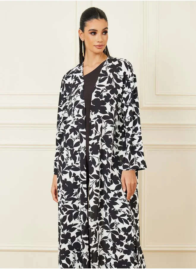 Styli Floral Abstract Print Maxi Length Kimono