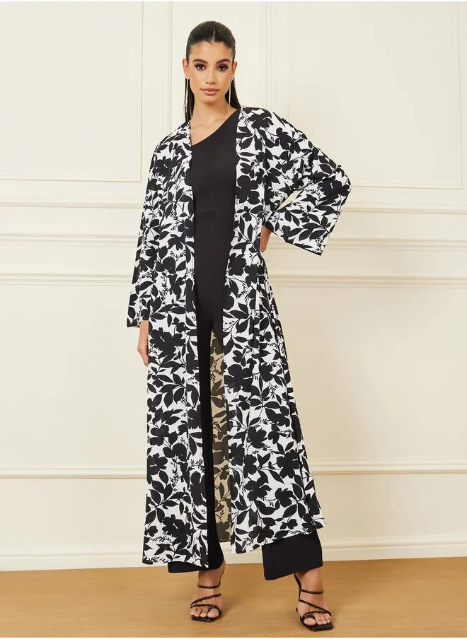 Styli Floral Abstract Print Maxi Length Kimono