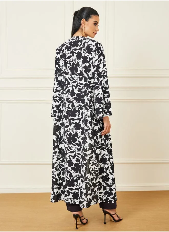 Styli Floral Abstract Print Maxi Length Kimono
