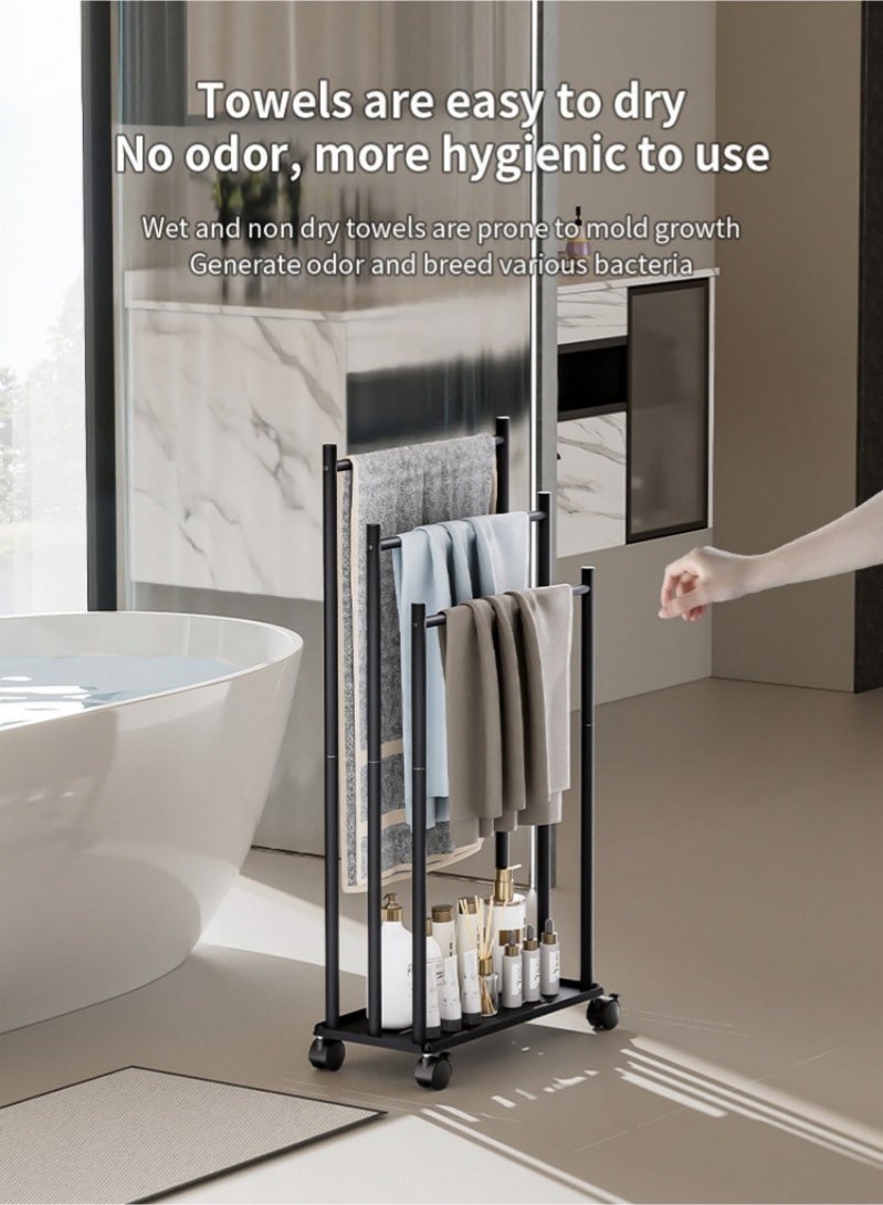 رحلة التنوعD رف مناشف حمام قائم بذاته مع عجلات،  حامل مناشف عريض بثلاثة أرفف، حامل تجفيف المناشف،  حامل مناشف معدني متين، حامل بطانيات،  حامل مناشف كبير جدًا، حامل تجفيف مقاوم للصدأ، حامل عرض مناشف الحمام للمناشف الكبيرة والبطانيات،  حامل تجفيف المناشف، إكسسوارات الحمام، حامل تنظيم الحمام للحمام وغرفة الغسيل، المسبح الخارجي، غرفة المعيشة ﻿ - Image 5