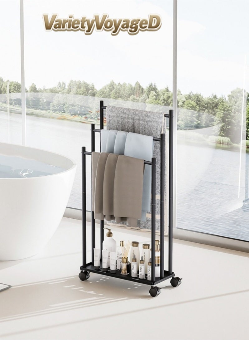 رحلة التنوعD رف مناشف حمام قائم بذاته مع عجلات،  حامل مناشف عريض بثلاثة أرفف، حامل تجفيف المناشف،  حامل مناشف معدني متين، حامل بطانيات،  حامل مناشف كبير جدًا، حامل تجفيف مقاوم للصدأ، حامل عرض مناشف الحمام للمناشف الكبيرة والبطانيات،  حامل تجفيف المناشف، إكسسوارات الحمام، حامل تنظيم الحمام للحمام وغرفة الغسيل، المسبح الخارجي، غرفة المعيشة ﻿ - Image 1