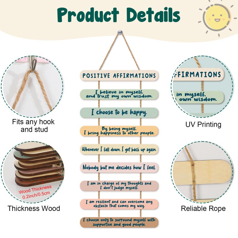 Lodeskee Positive Affirmations Wall Decor for Office Home Classroom Dorm, Inspirational Signs Self-motivation Gifts for Women Friends College Bestie, Mental Health Wooden Wall Art Plaques - Image 1