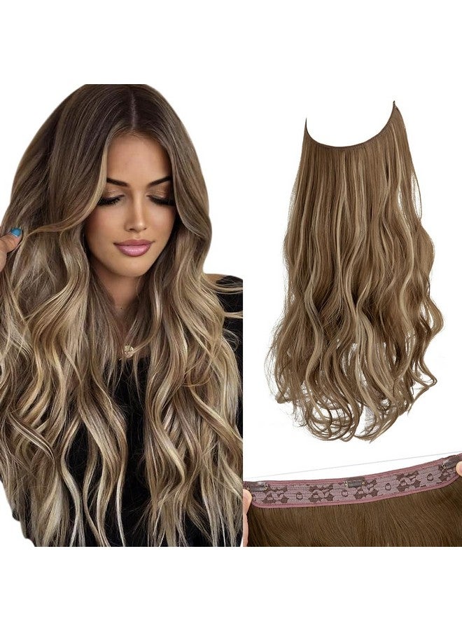 سارلا وصلات شعر سلكية غير مرئية مع 3 مشابك شعر صناعي طويل مموج مجعد، عصابة رأس شفافة قابلة للتعديل للنساء، 18 بوصة، بني رمادي متوسط/أشقر رمادي فاتح - Image 1