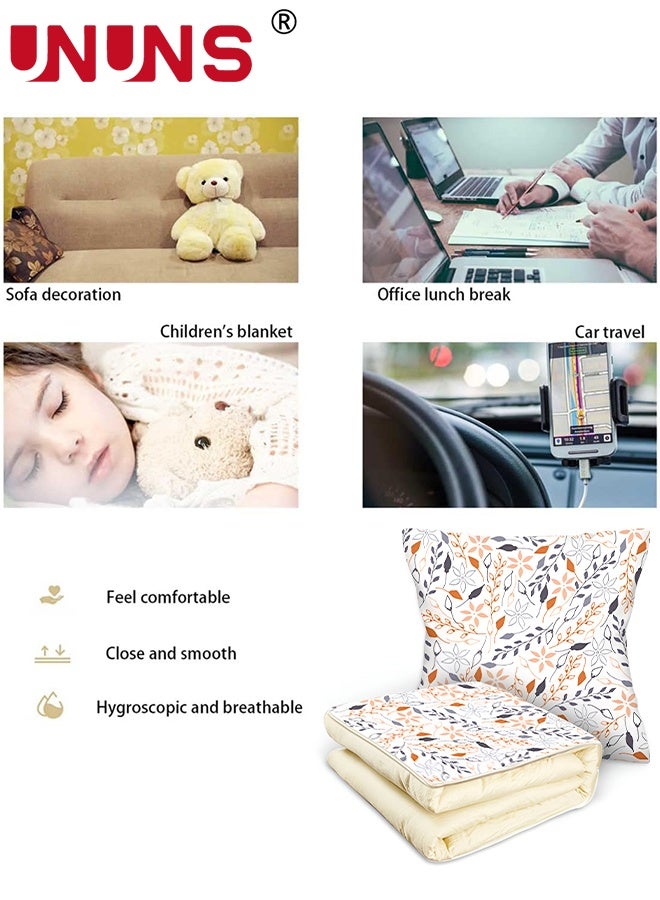 UNUNS 2 In 1 Blanket Pillow,Soft and Warm Travel Pillow and Blanket,Leaf Pattern ltralight Portable Travel Blanket Airplane With Soft Bag Pillowcase For Kids Gift Travel Airplane Train Bed Office Nap,120X150CN - Image 3