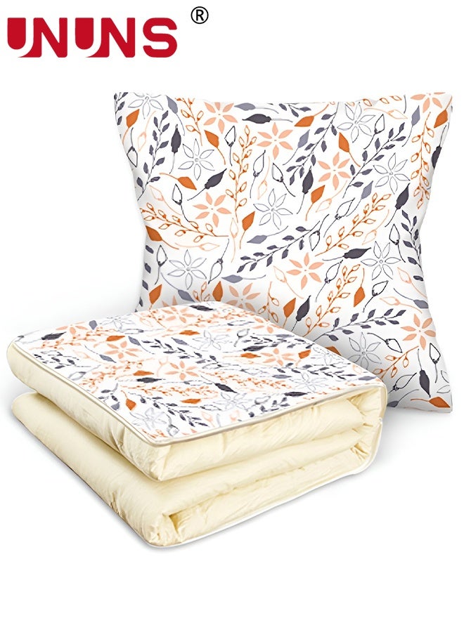 UNUNS 2 In 1 Blanket Pillow,Soft and Warm Travel Pillow and Blanket,Leaf Pattern ltralight Portable Travel Blanket Airplane With Soft Bag Pillowcase For Kids Gift Travel Airplane Train Bed Office Nap,120X150CN - Image 1