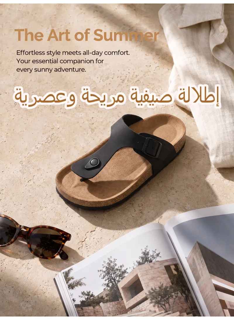 ARRIGO BELLO ABT5113-1 ARRIGO BELLO Unisex Leather Thong Flip Flops Cork Footbed Flat Sandals with Memory Foam Arch Support  | Best Price UAE