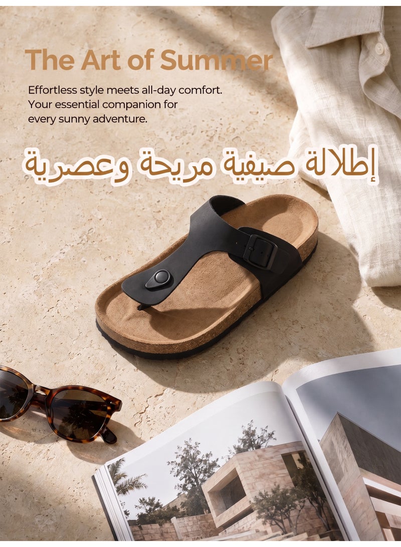 ARRIGO BELLO صندل شاطئي من ماركة أريغو بيلو (ARRIGO BELLO) للجنسين، مصنوع من الجلد، بنعل من الفلين، مسطح، ومزود بدعامة قوسية من الإسفنج المرن - Image 5