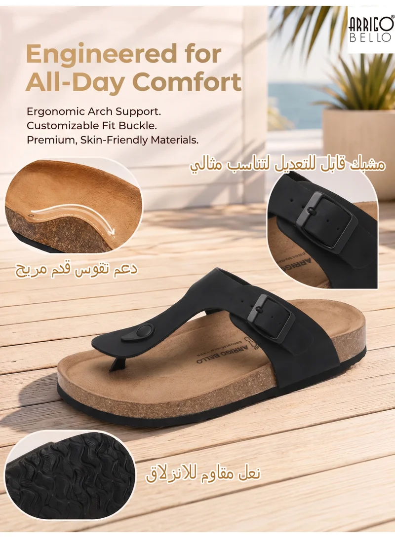 ARRIGO BELLO ABT5113-1 ARRIGO BELLO Unisex Leather Thong Flip Flops Cork Footbed Flat Sandals with Memory Foam Arch Support  | Best Price UAE