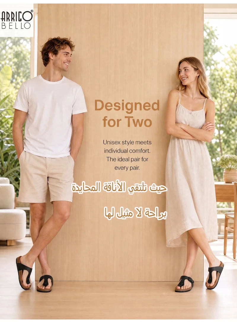 ARRIGO BELLO ABT5113-1 ARRIGO BELLO Unisex Leather Thong Flip Flops Cork Footbed Flat Sandals with Memory Foam Arch Support  | Best Price UAE