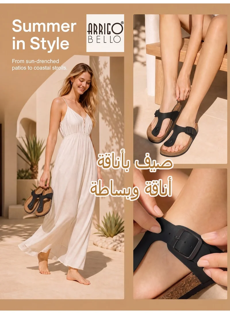 ARRIGO BELLO ABT5113-1 ARRIGO BELLO Unisex Leather Thong Flip Flops Cork Footbed Flat Sandals with Memory Foam Arch Support  | Best Price UAE