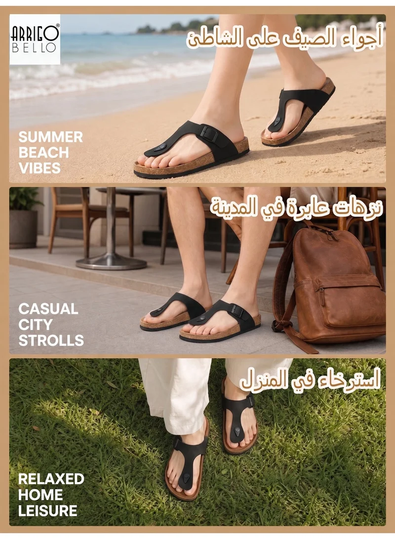 ARRIGO BELLO ABT5113-1 ARRIGO BELLO Unisex Leather Thong Flip Flops Cork Footbed Flat Sandals with Memory Foam Arch Support  | Best Price UAE