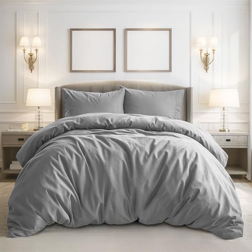 Pure Bedding Duvet Cover King Size - 3 Pieces Extra Soft Bedding Set, Includes 1 Duvet Cover 104x90 Inches with Zipper Closure & 2 Pillow Shams, Comforter Not Included, Light Grey - Image 1