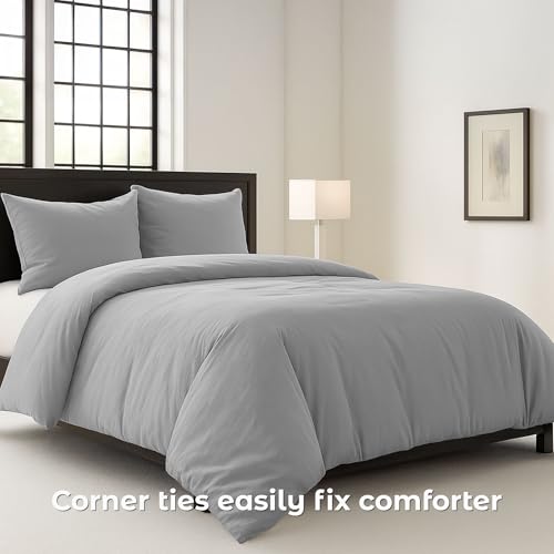 Pure Bedding Duvet Cover King Size - 3 Pieces Extra Soft Bedding Set, Includes 1 Duvet Cover 104x90 Inches with Zipper Closure & 2 Pillow Shams, Comforter Not Included, Light Grey - Image 2