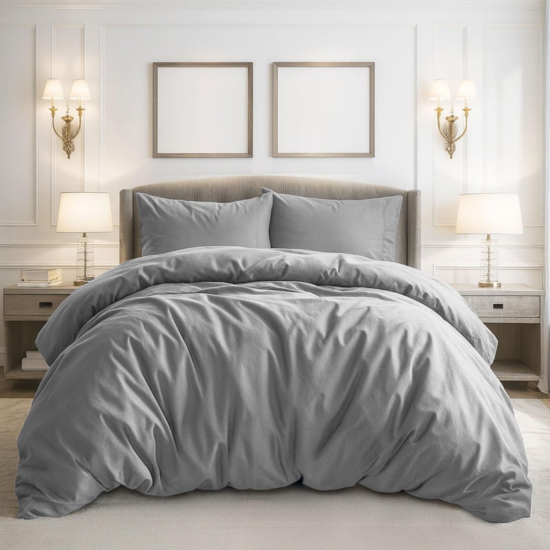 Pure Bedding Duvet Cover King Size - 3 Pieces Extra Soft Bedding Set, Includes 1 Duvet Cover 104x90 Inches with Zipper Closure & 2 Pillow Shams, Comforter Not Included, Light Grey - Image 5