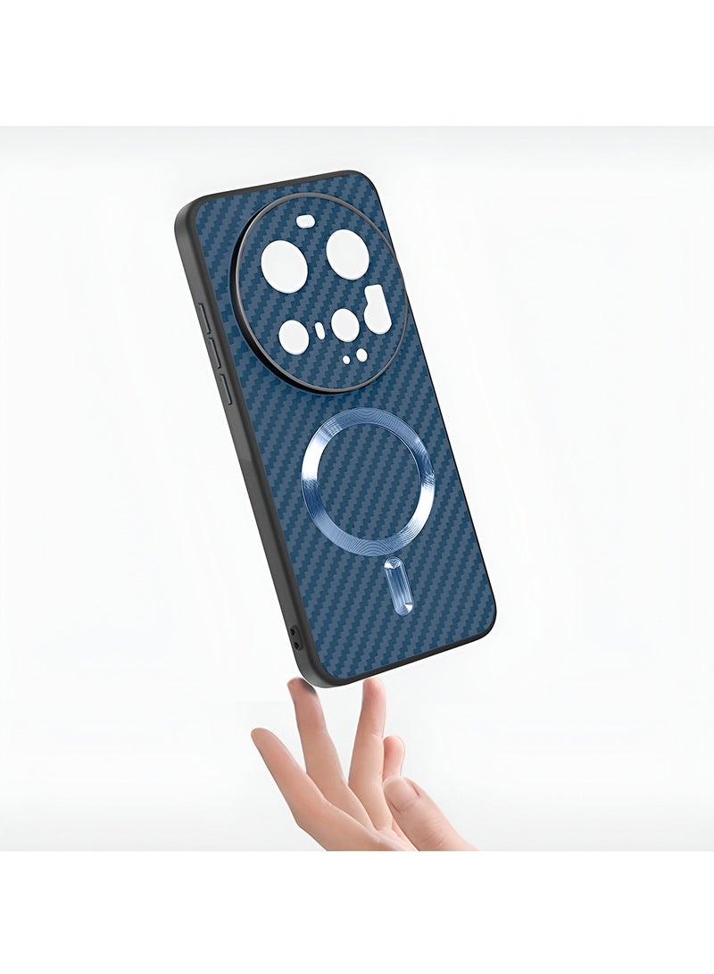 Wtech Xiaomi 15 Ultra 5G 2025 Soft Silicone Carbon Fiber Magsafe Protective Back Case Cover (MCFPSN) - Navy Blue - Image 2