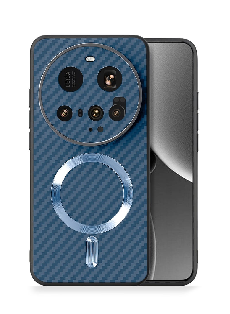 Wtech Xiaomi 15 Ultra 5G 2025 Soft Silicone Carbon Fiber Magsafe Protective Back Case Cover (MCFPSN) - Navy Blue - Image 1