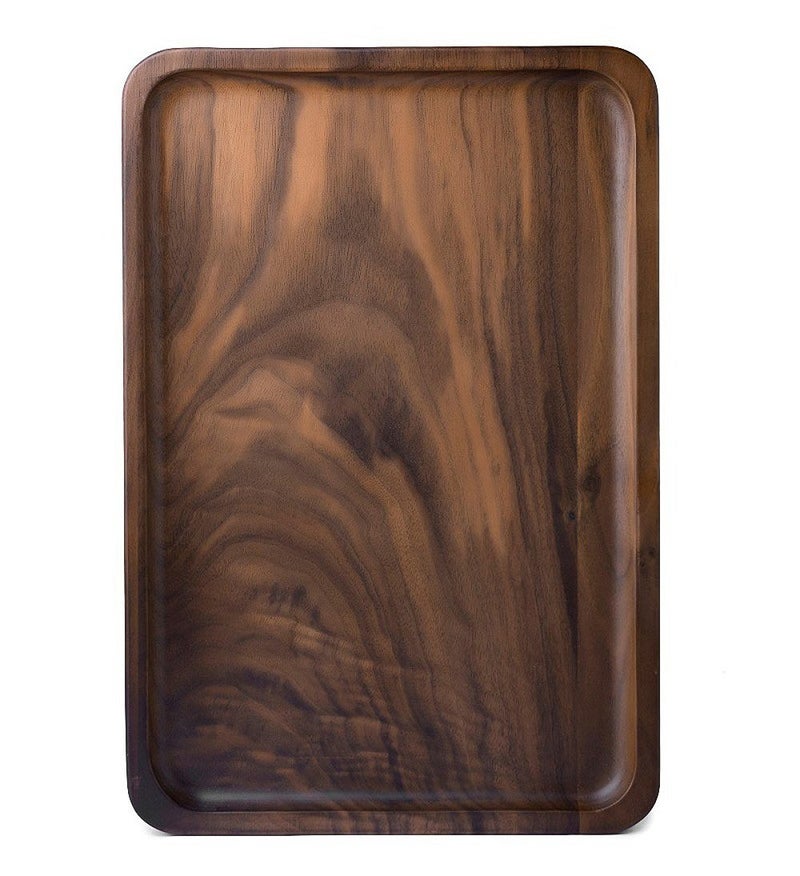 Rustic Walnut Wooden Tray Solid Wood Serving Tray Square Rectangle Platter Tea Tray Coffee Table Tray Rectangle Large 13x9x08inch