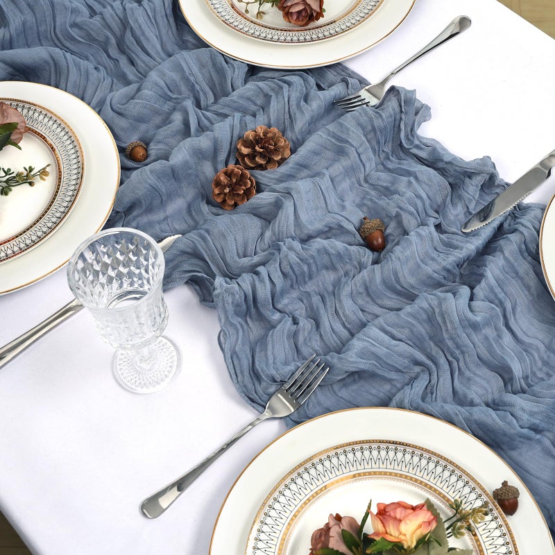 Heneger 8 Pack Dusty Blue Cheesecloth Table Runner 10Ft Gauze Cheese Cloth Table Runner 120 Inch Boho Sheer Rustic Fabric for Home Decor Bridal Baby Shower Wedding Centerpiece Decoration - Image 4
