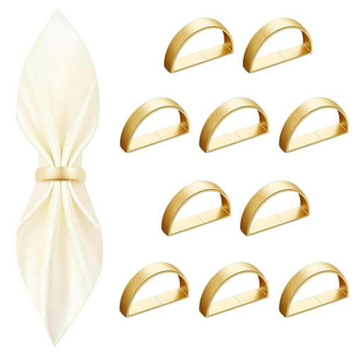 CYRYLC 10 Pcs Gold Napkin Rings - Metal Napkin Ring(Semicircle) Stainless Steel Napkin Rings for Table Settings Wedding Christmas Party Dinner Table - Image 1