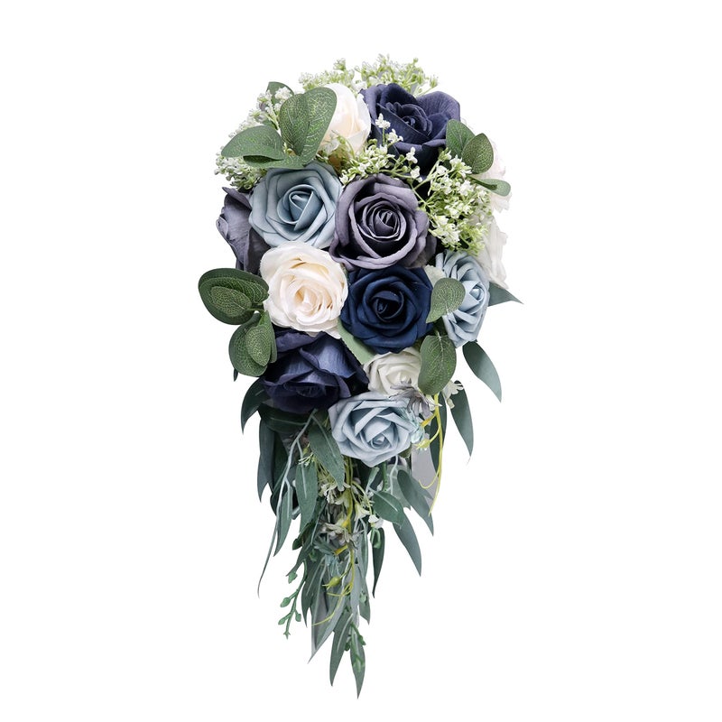 FEILUOYI 10 inch Water Drop Shape Bridal Bouquet Bridesmaid Bouquet Luxury Blue Roses Wedding French Rustic Vintage Wedding Romantic Wedding Ceremony Decoration