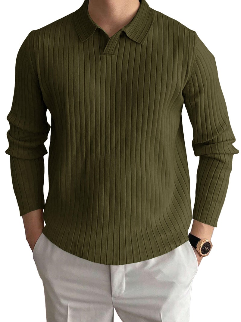 Noble Monk Relax Fit |Textured| Lycra | Polo Neck T-Shirt Olive Green - Image 1