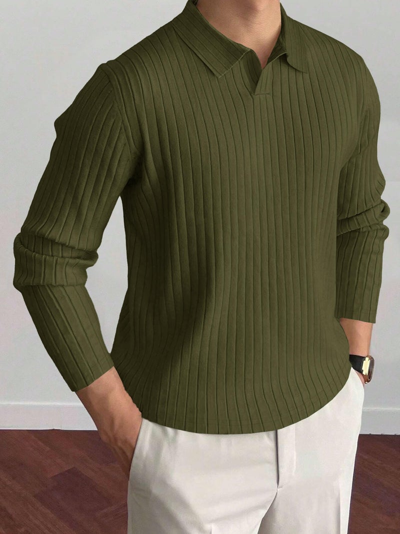 Noble Monk Relax Fit |Textured| Lycra | Polo Neck T-Shirt Olive Green - Image 4